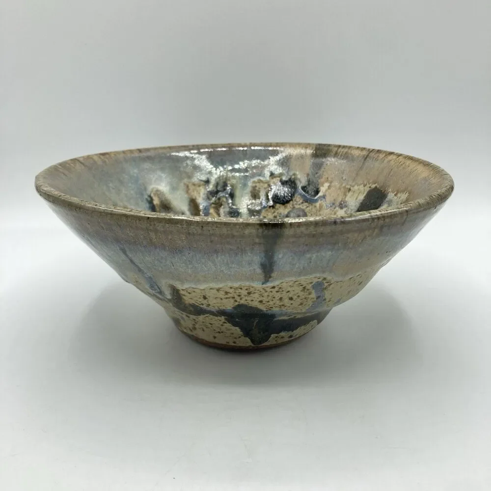 Art Pottery Handthrown Drip Glaze Bowl Blue Earth Tones 7 3/4